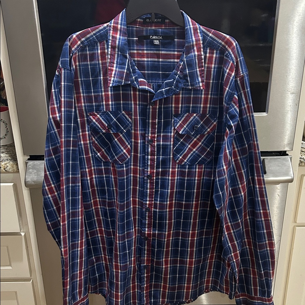 Carbon Men's Blue and Red Plaid Button Down Shirt